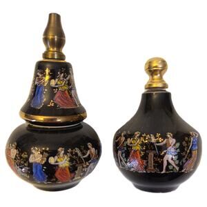 Perfume Bottles Set of 2 Greek Miniature Hand Painted Ceramic Bulb